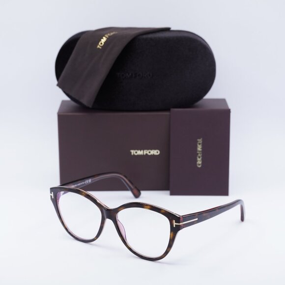 Tom Ford FT5954-B 056 Cat Eye Eyeglasses 54mm - Havana - Picture 1 of 10